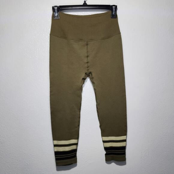 Free People Movement Finish Line Leggings Olive Green Stripe Ribbed Waffle Knit - Picture 2 of 7